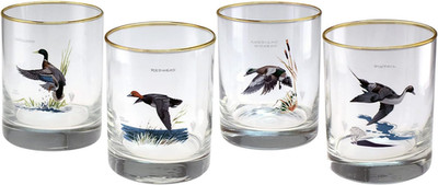 Culver Ned Smith 22K Gold Rim Waterfowl DOF Double Old-Fashioned Glasses, 13.5-O