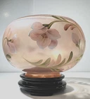 Vintage, Fenton Hand Painted " Baroque Floral " Sunset Stretch Rose Bowl & Stand