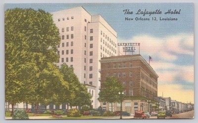 Vintage Linen Postcard Lafayette Hotel New Orleans Louisiana Civic Center Square
