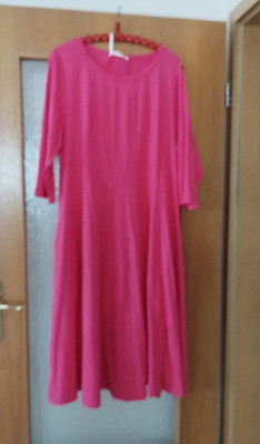 Grace Karin Abendkleid Midi pink unifarben 3/4-Arm Rundhals 2XL