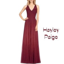 Hayley Paige Burgundy Tulle Maxi Dress NWOT Size 12 Evening Bridesmaid Occasion