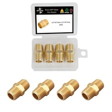 4 PCS Brass Pipe Fitting Hex Nipple NPT 1/4" Male to 1/4" Adapter