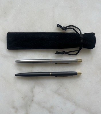 Luxor Sterling Nachfüllbar Schwarz/Silber & Gold Schmal Kugelschreiber Set mit Etui