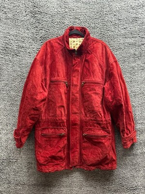 Vintage Valentino Pelle Wild Boar Suede Leather Full Zip Coat Red Mens Size 52