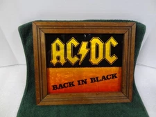 Vintage AC/DC Back In Black Carnival Prize Glass / Wood Framed 12"x 10" Picture