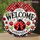 Vintage Ladybug Welcome Tin Metal Signs Home Décor 8x8 Inch Round Wall Art with
