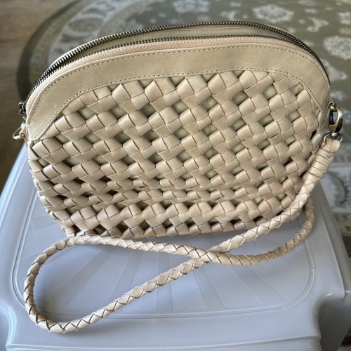 Bembien Carmen Women’s tan Woven Crossbody Bag, Zip Closure $310