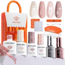 Gel Nail Polish Kit with U V Light, 4 Colors Gel Mini Salon, Base&Top Coat
