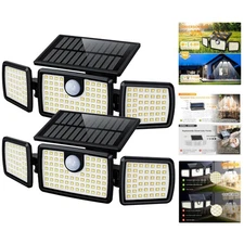 High Brightness Solar Lights with PIR Sensor - Waterproof, 270° Coverage, 2 Pack