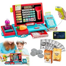 Elektronische Kinder Spielkasse mit Scanner Taschenrechner Musik & Lichtfunktion