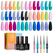 Beetles Gel Nail Polish with 5Pcs Nail Art Liner Brushes Set, 20 Colors Fantasyl