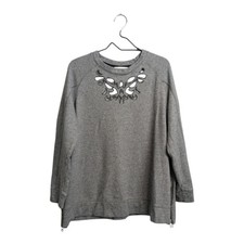 Soft Surroundings Urban Chic Pullover Sweatshirt Gray Side Zips Laser Cutout 1X