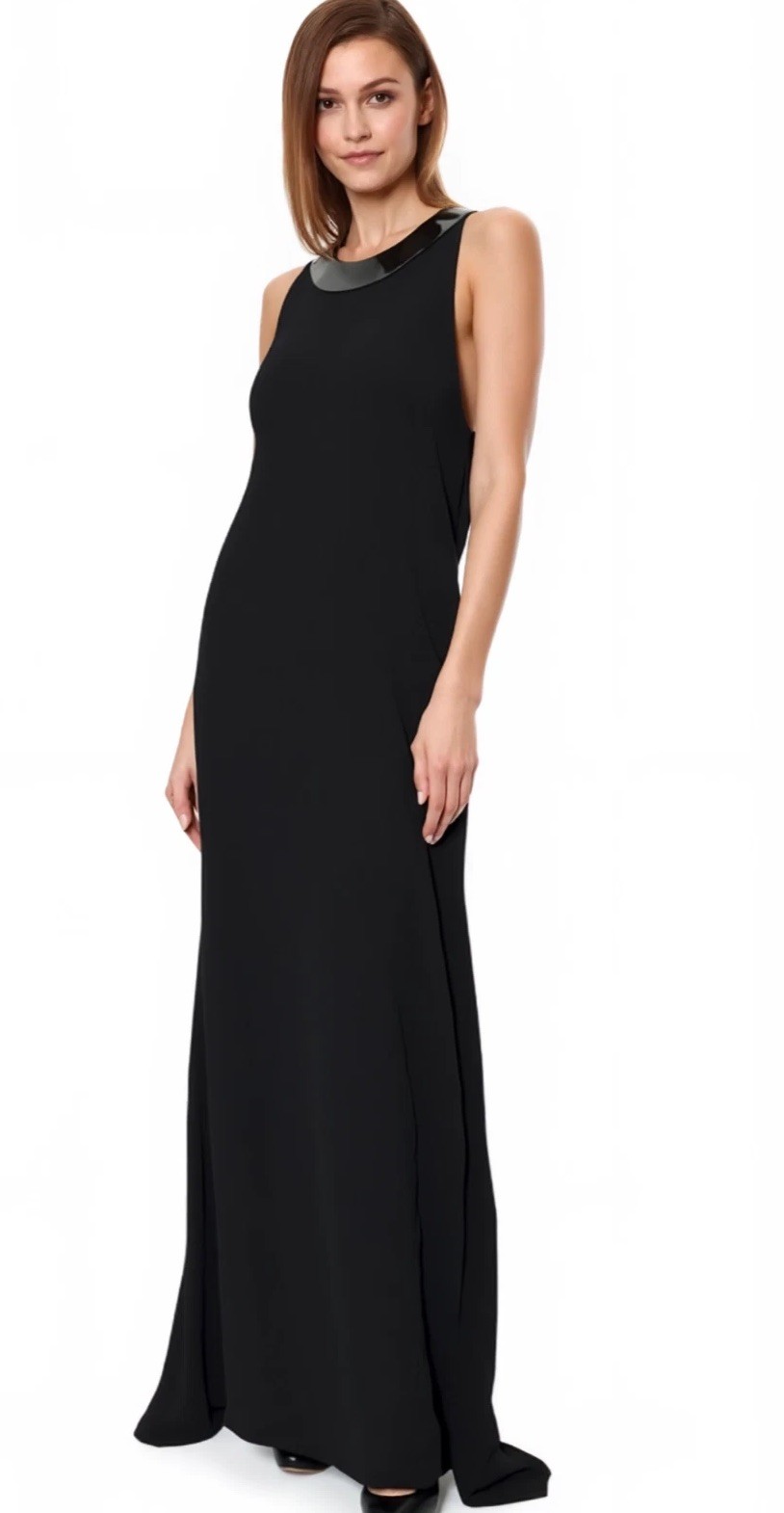 Y2K Vtg Ralph Lauren Leather Trim Halter Evening Gown Dress MSRP $540 Glam Goth