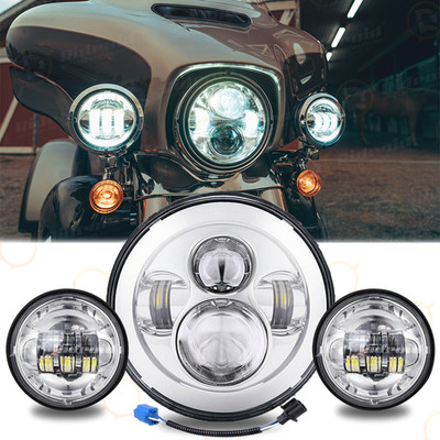 7 Inch LED Headlight Hi/Low Beam&2Pcs 4.5Inch 80W Fog Light for Harley Davidson