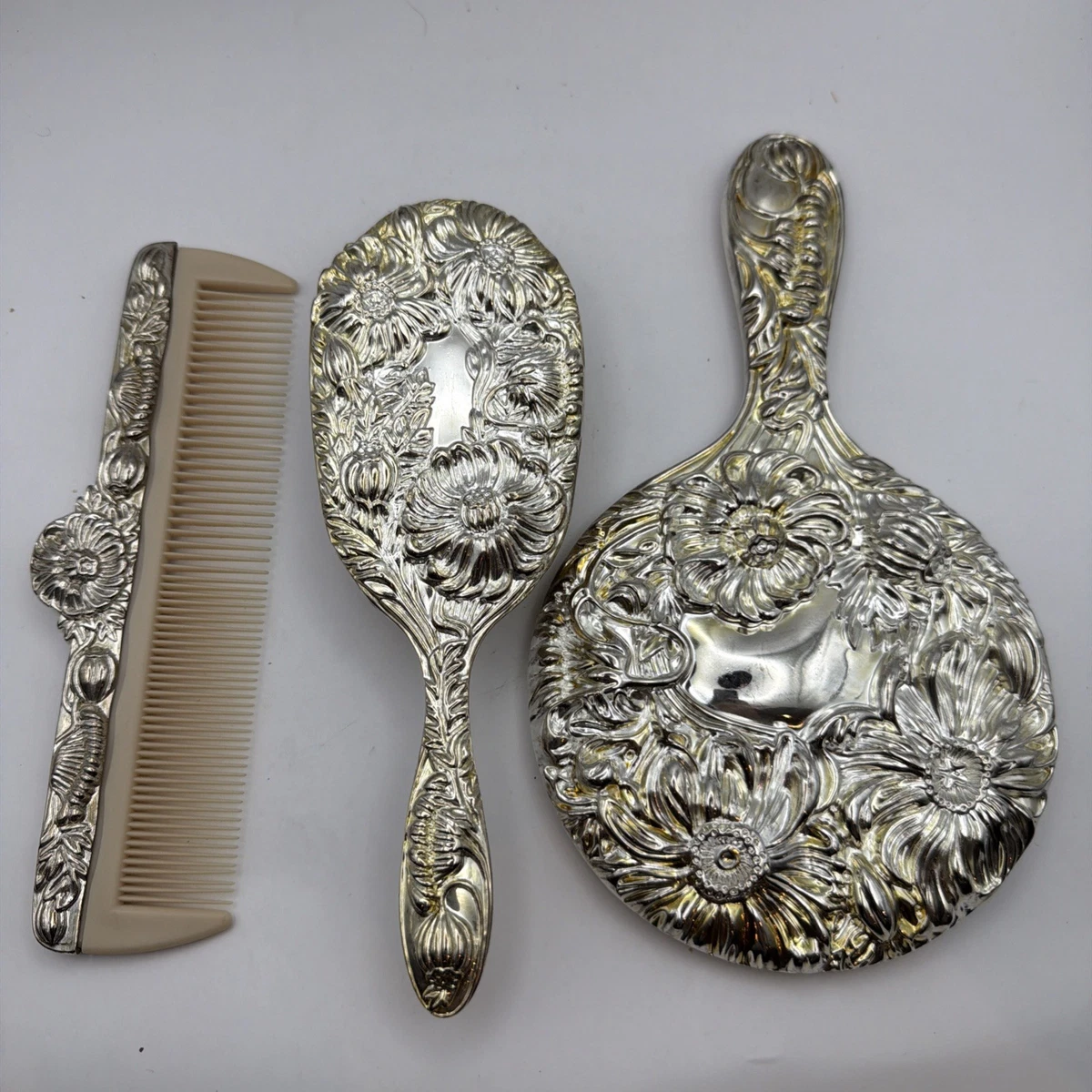 Silver Brush Comb Set In Collectible Vanity Accessories for sale