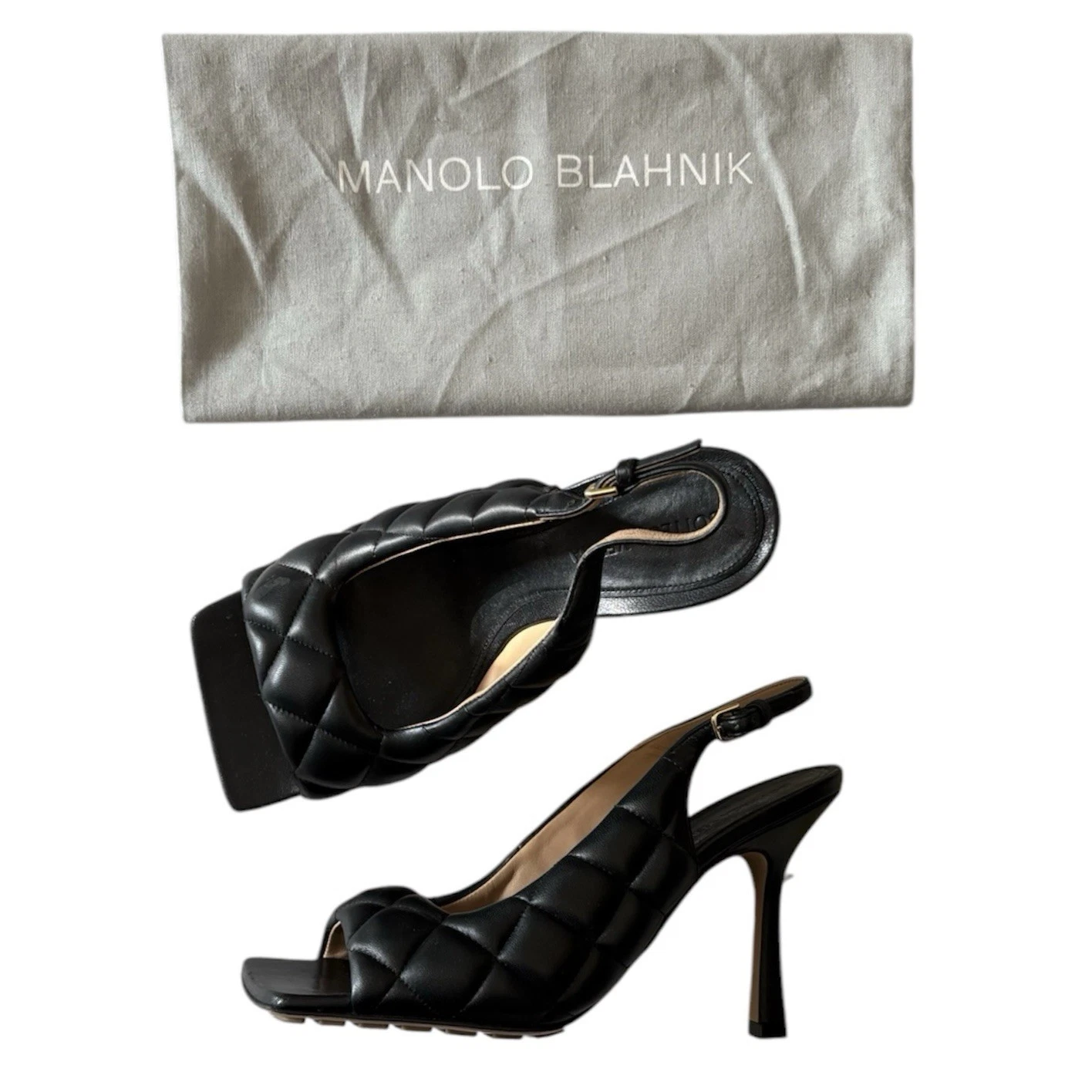 MBT NUOVI sandali Manolo Blahnik trapuntati imbottiti slingback taglia 36 5 neri