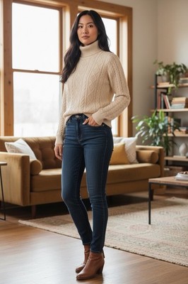 Croft & Barrow Cable Knit Turtleneck Sweater XL Cream Ivory Classic Cozy