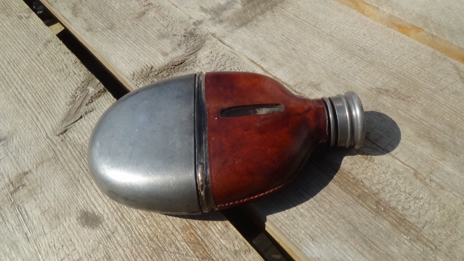 ANTIQUE LEATHER & PEWTER OVAL HIP FLASK eBay