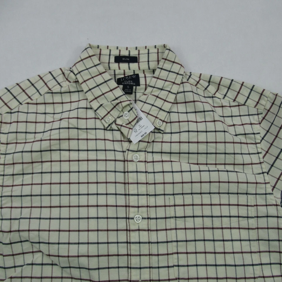 Camisa J.Crew Para Hombre Cuadros Pequeños Manga Larga Calce Ajustado Botón Delantero Algodón Foto 2 de 4