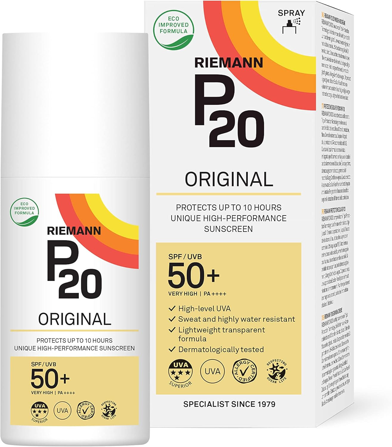 RIEMANN P20 Original SPF50 +Plus Spray 200Ml, Advanced Sunscreen Protection High