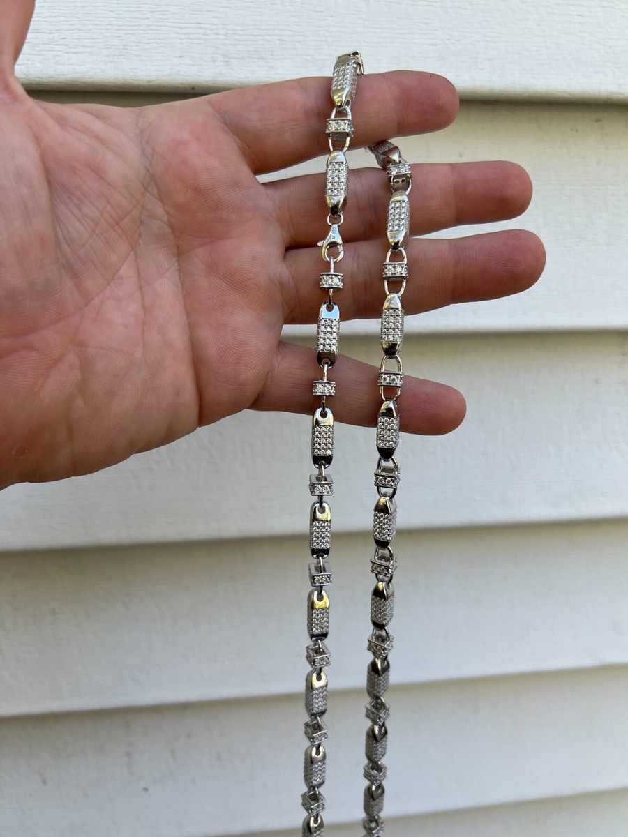 MOISSANITE Men's Bullet Chain Real 925 Silver Iced Flooded Out Hip