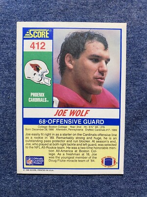 🔥1990 Score Football Card JOE WOLF #412 Phoenix Cardinals