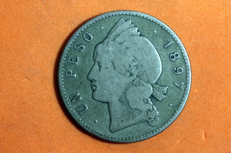 1897 - Dominican Republic 25 Gramos Un Peso .350 Silver Coin! #N03100