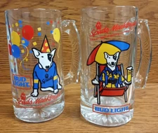 Spuds Mackenzie Bud Light Beer Mug Glass 5.5" Anheuser Busch 1987 Set of 2 Lot 