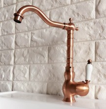 Antique Red Copper Bathroom Basin Faucet Deck Mount Lavatory Sink Mixer Tap