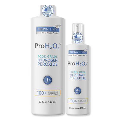 ProH2O2 Food Grade Hydrogen Peroxide 3%, 8oz and 32oz Combo Pack by Thrival Labs