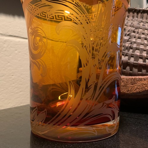 Rosenthal Versace Crystal Arabesque 7" Tapered Amber Floral Vase - Excellent - Picture 8 of 11
