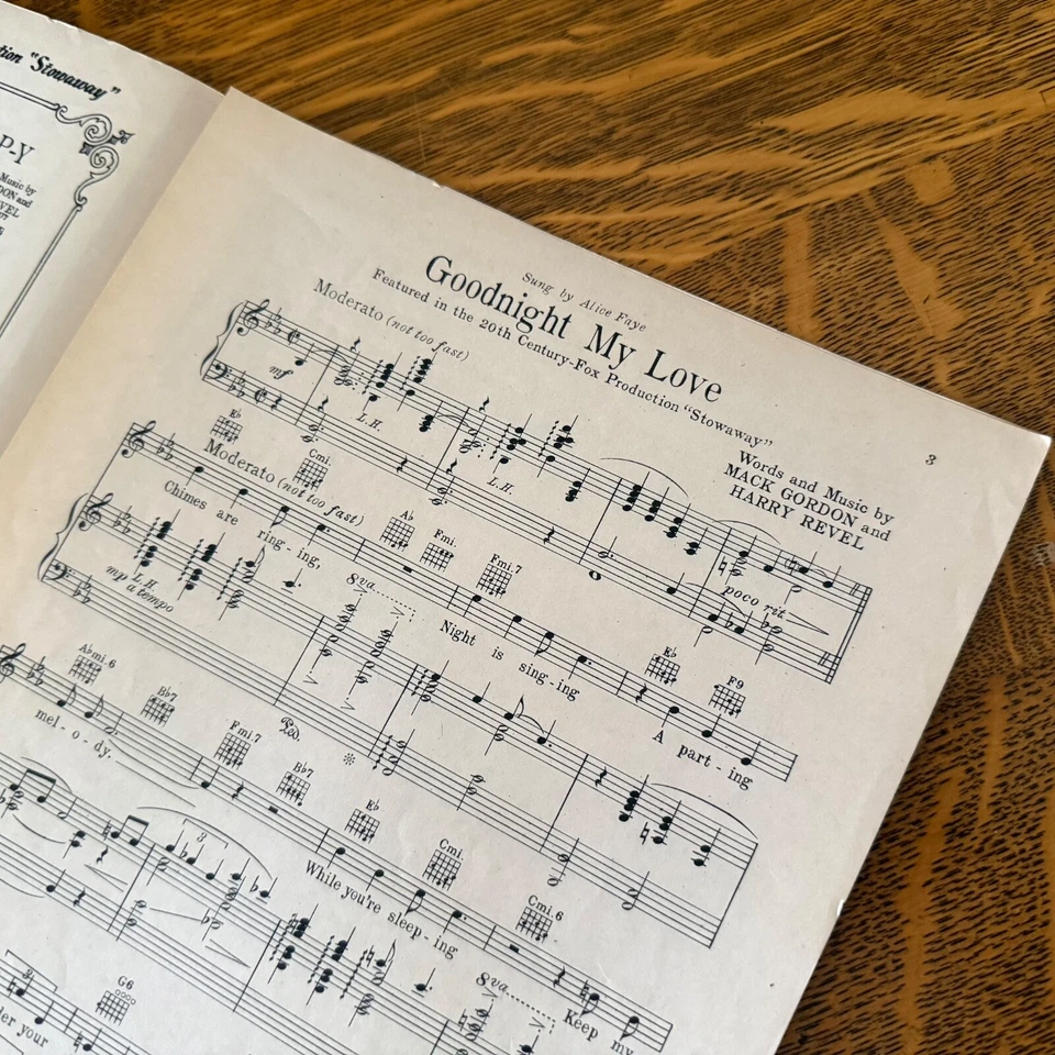 1936 Goodnight My Love Sheet Music from Stowaway - Shirley Temple - VG Cond. - Image 2 of 4