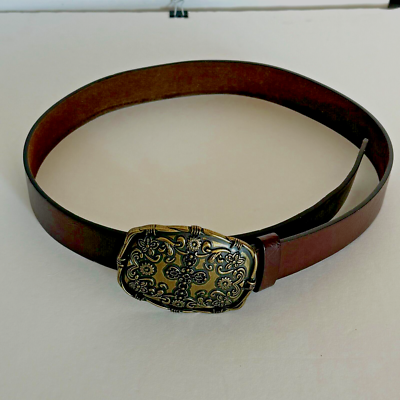 Y2K Golden Gothic Style Belt Buckle Sz S/M Brown Leather  display picture 3