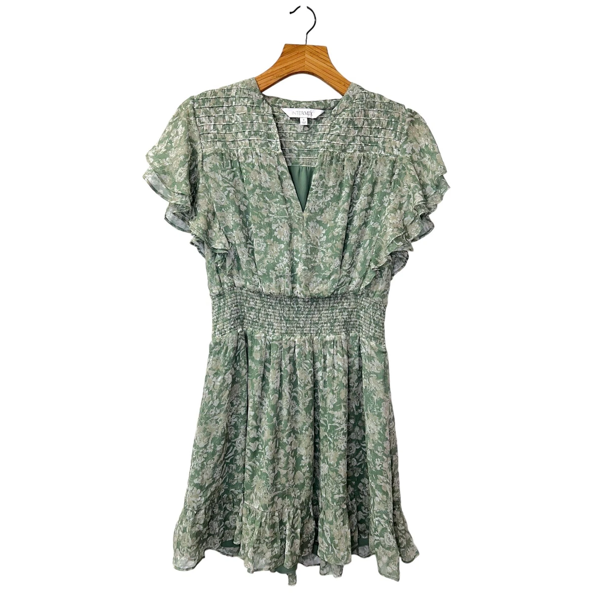 Intermix Chloe Floral Silk Ruffle Smocked Mini Dress Size 8 eBay