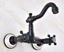 Oil Rubbed Bronze Bathroom Basin Sink Faucet Dual Handles Mixer Tap Wall Mounted