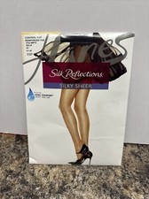 HANES Silk Reflections Pantyhose Silky Sheer Size CD Control Top Jet Black