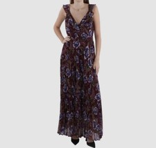 Guess Women's Red Floral Pleated V-Neck Flutter Sleeve A-Line Dress Size 12