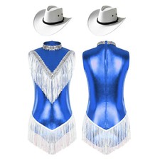 Women Bodysuit Ballroom Dancewear Mock Neck Leotard Tassel Jumpsuits Jazz Prom