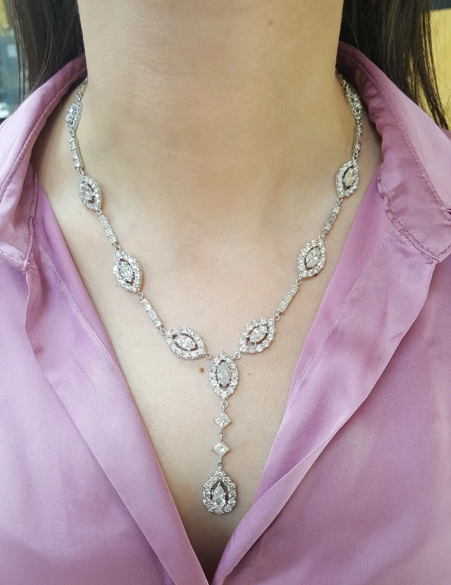 Round Pear Marquise Princess Cut Diamond 45 ct 14K White Gold Necklace 100k