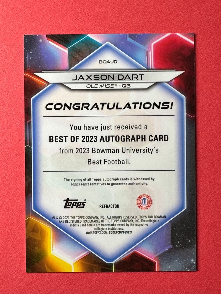 2023 Bowman Best University Jaxson Dart SILVER auto Ole Miss BOAJD eBay