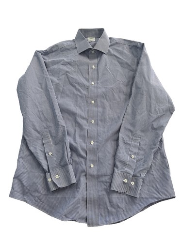 Brooks Brothers 1818 Milano Blue/White stripe mens shirt (Wear on collar) 16-4/5