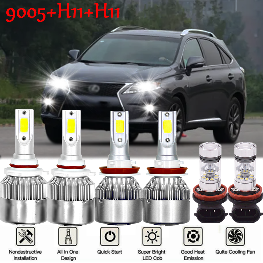 For Lexus RX350 2010-2015 LED White High Low Headlight+Fog Light Combo Kit 6Pcs