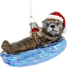 Kurt Adler Noble Gems Glass Ornament for Christmas Tree, Sea Otter