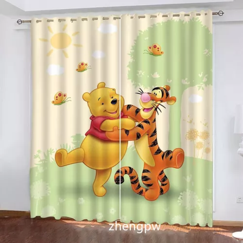 Paar dicke Thermo-Verdunkelungsvorhänge Winnie Puuh Cartoon Ring oben Ösen UK - Bild 23 von 28