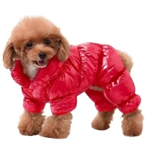 Dog Puffer Coat/Snowsuit Waterproof Winter Full Body Red M