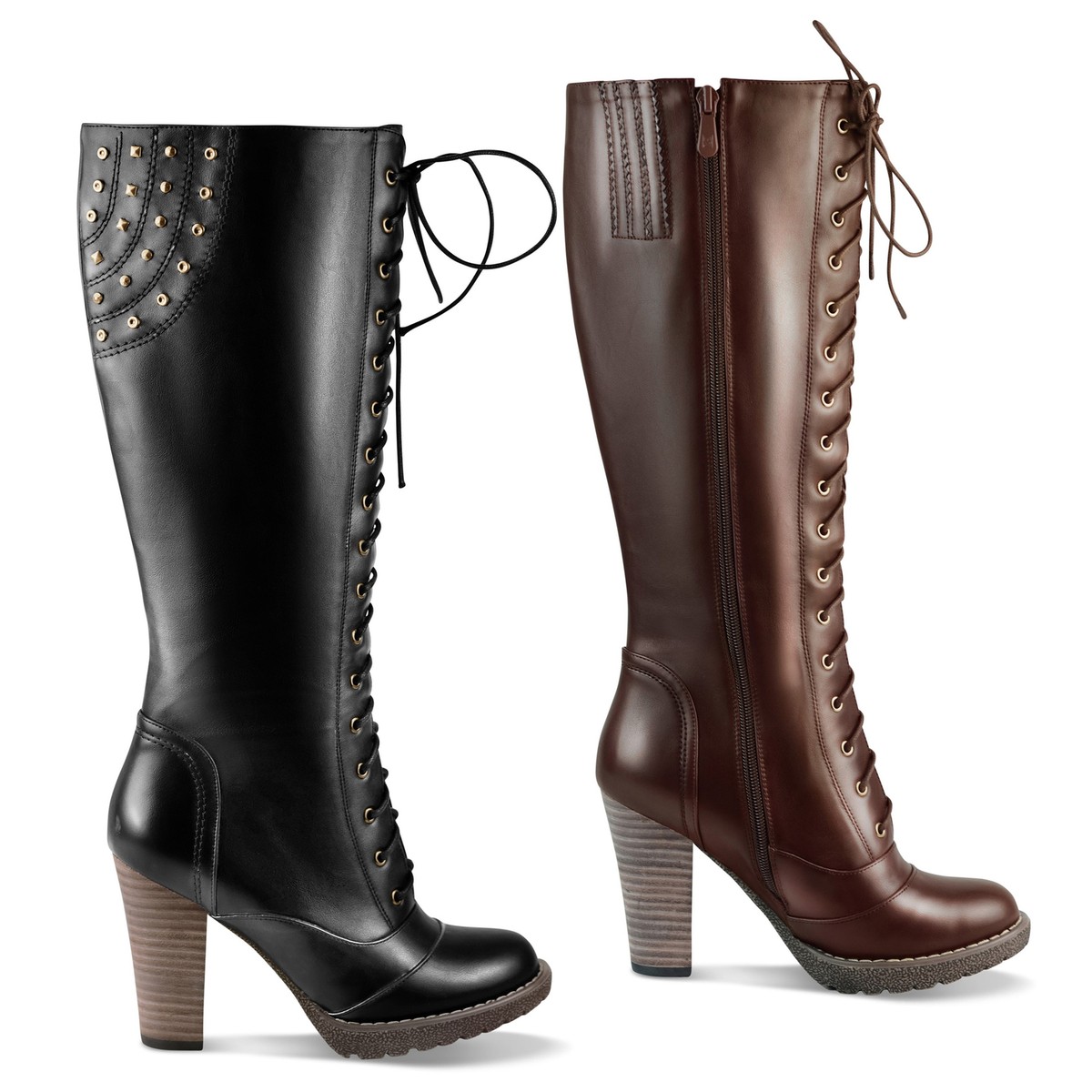 Ann Creek Women s Lace up Riding Boots High Chunky Heels Adult eBay