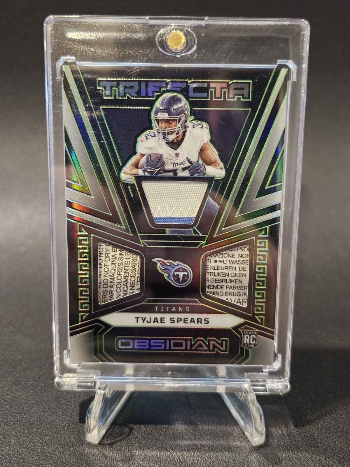 2023 Tyjae Spears Obsidian Trifecta Rookie Green Etch /25 #TRI-TSP Laundry Tag