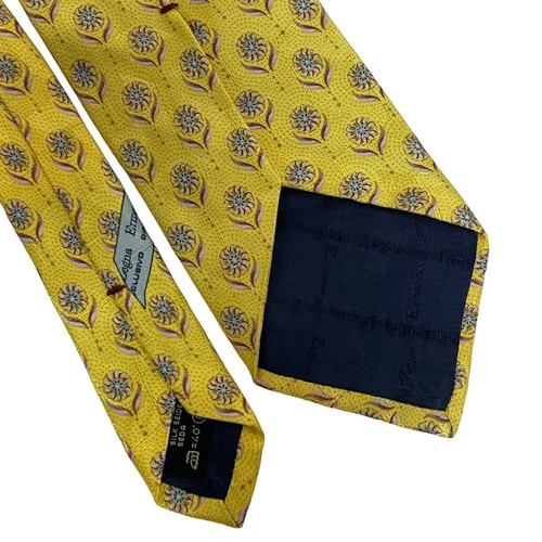 Ermenegildo Zegna Designer Men's Necktie Tie 3.5" Silk Yellow Blue Floral - Picture 3 of 4