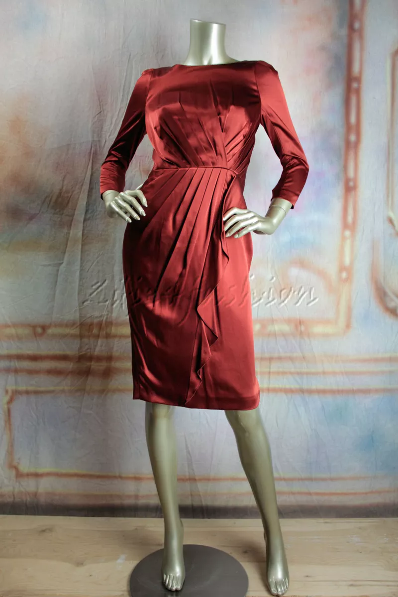 3070 New ANDREW GN Red Copper Rust Pleated Dress 38 6