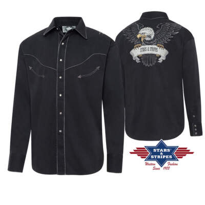Exquisites schwarzes Westernhemd ''Black Eagle'' mit gesticktem Adler